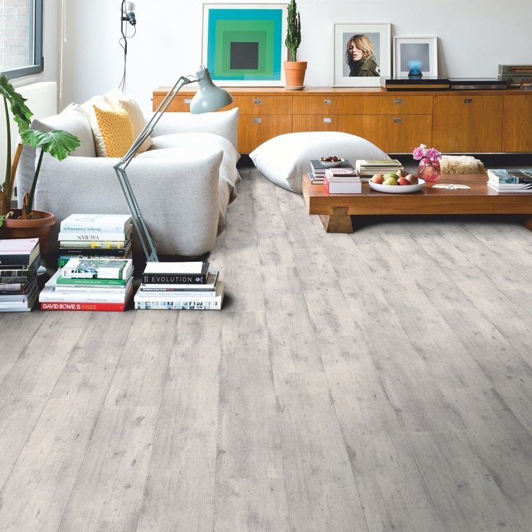 Piso laminado Concreto Amadeirado Cinza Claro