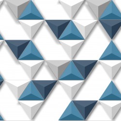 Papel de parede, geométrico 3D, triângulos, azul, branco e cinza