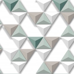 Papel de parede, geométrico 3D, triângulos, verde, branco e cinza