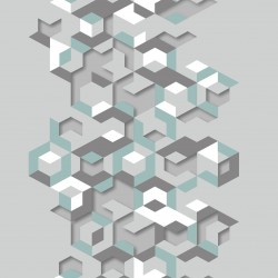 Papel de parede, 3D geométrico, cinza, branco e azul