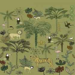 Painel de Parede, Infantil, Safari com fundo Verde, composto por 4 faixas de 0,50cm