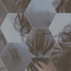 Papel de parede, geométrico com folhagem, cinza e marrom