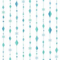 Papel de parede, infantil, geométrico com flocos de neve, verde e azul com o fundo branco