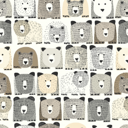 Papel de parede, infantil, ursos, cinza, marrom e branco