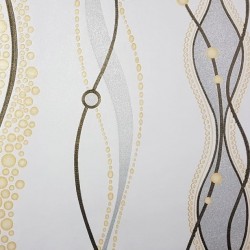 Papel de parede, ondas decorativas, branco, dourado, prata e marrom