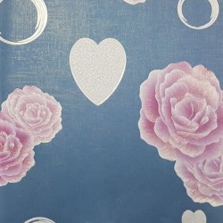 Papel de parede, flores com corações, fundo azul 