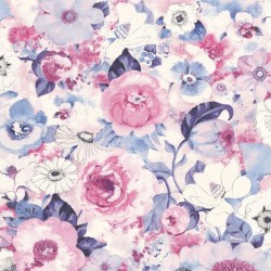 Papel de parede, floral, rosa e azul
