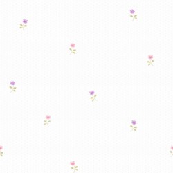 Papel de parede decorado infantil bege com flores coloridas.