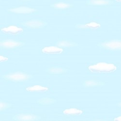 Papel de parede decorado infantil com nuvens azuis