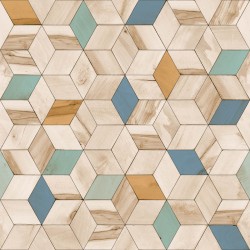 Papel de parede, geométrico, madeira, bege e azul