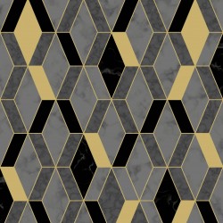 Papel de parede, geométrico, losango, dourado, preto e cinza