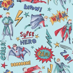 Papel de parede, infantil, super heróis, colorido, com fundo azul