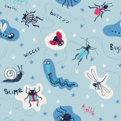 Papel de parede, infantil, insetos, com fundo azul