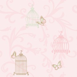 Papel de parede, infantil, arabescos com borboletas, fundo rosa