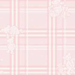 Papel de parede, infantil, xadrez com ursinhos, rosa