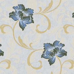 Papel de parede, floral, azul e bege com brilho