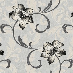 Papel de parede, floral, cinza e preto com brilho