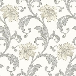 Papel de parede, floral, bege e cinza com brilho