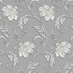 Papel de parede, floral, cinza com brilho