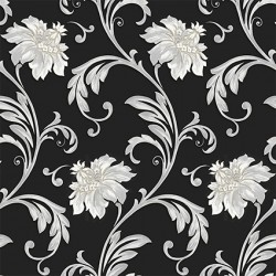Papel de parede, floral, cinza e preto com brilho
