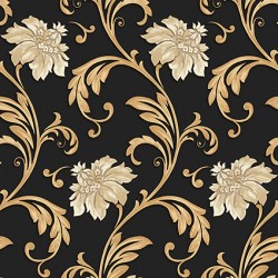 Papel de parede, floral, dourado e preto com brilho