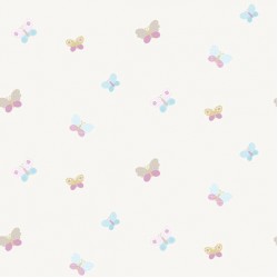 Papel de parede, infantil, borboletas coloridas com fundo bege
