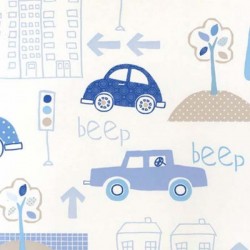 Papel de parede, infantil, carros, azul e branco