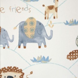 Papel de parede, infantil, safari, bege e azul, com fundo branco