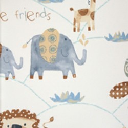 Papel de parede, infantil, safari, bege e azul, com fundo branco