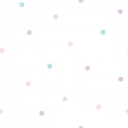 Papel de parede, poá, azul, bege, rosa e roxo com fundo branco