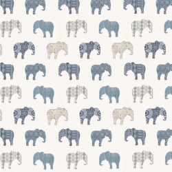 Papel de parede, infantil, elefantes azul e bege com fundo cinza