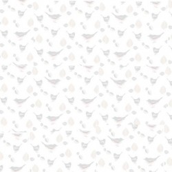 Papel de parede, infantil, passarinhos, bege e cinza com fundo branco