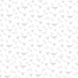 Papel de parede, infantil, passarinhos, bege e cinza com fundo branco