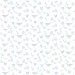 Papel de parede, infantil, passarinhos, azul com fundo branco