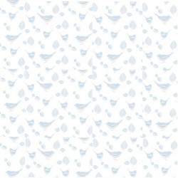 Papel de parede, infantil, passarinhos, azul com fundo branco