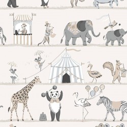 Papel de parede, infantil, circo, animais, bege e cinza