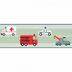 Border, faixa de parede, infantil, veículos, fundo verde