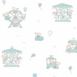 Papel de parede, infantil, ursinhos, azul