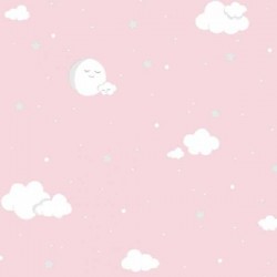 Papel de parede, infantil, nuvens, rosa