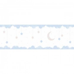 Border, faixa de parede, infantil, lua e estrelas, azul