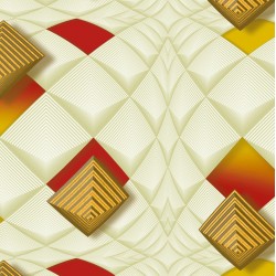 Papel de parede, 3D geométrico, bege, vermelho e amarelo