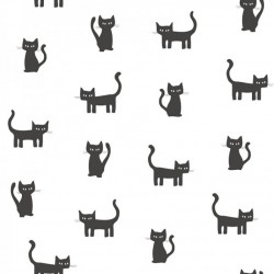 Papel de parede, infantil, teen, gatos pretos com fundo branco