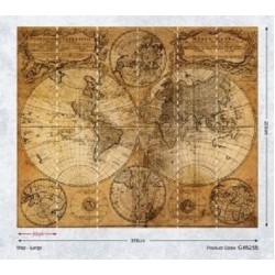 Painel de Parede, mapa mundi, bege. Composto por 6 faixas de 53cm