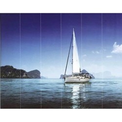 Painel de Parede, barco em alto mar, azul. Composto por 6 faixas de 53cm