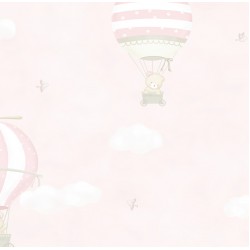 Papel de parede, infantil, ursinhos no balão, rosa
