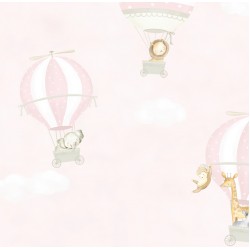Papel de parede, infantil, bichinhos no balão, rosa