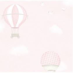 Papel de parede, infantil, balões e aviões, rosa