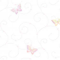 Papel de parede, infantil, borboletas com arabescos, rosa